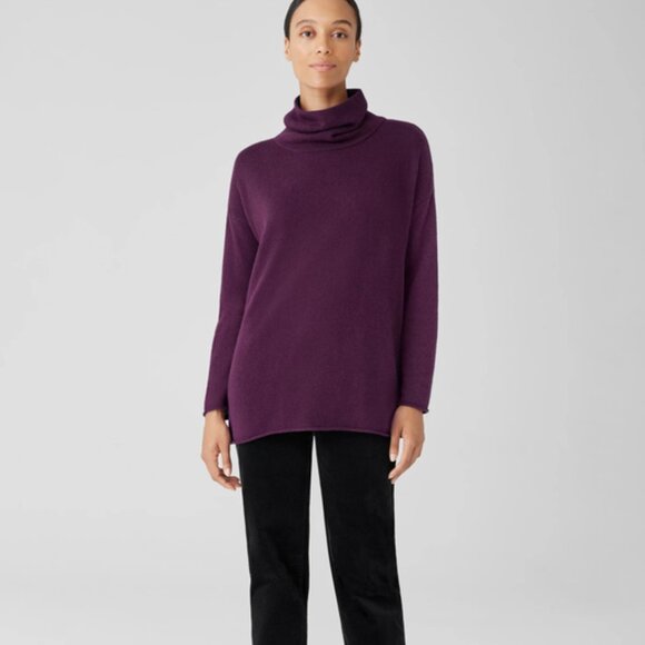EILEEN FISHER Women's Recycled Cashmere Turtleneck Top SZ 3X Plum Boxy Lagenlook - Picture 1 of 11